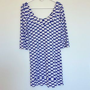 Diane Von Furstenberg DVF Ledicia Heart Spade Silk Dress Blue White Sz 4